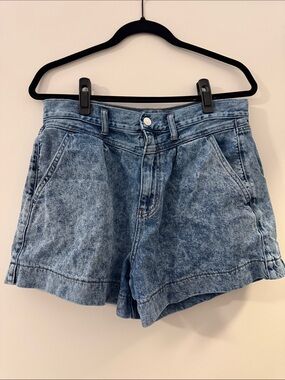 American Eagle Outfitters Acid Wash Blue High-Rise Denim Shorts